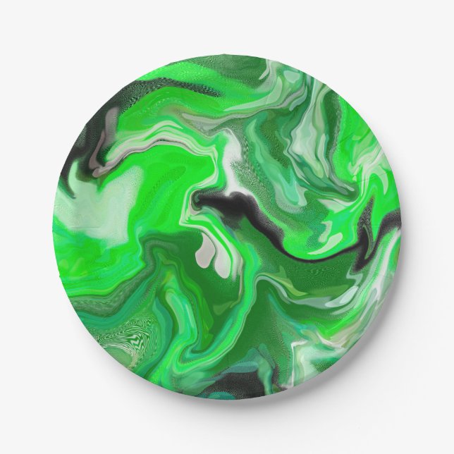 Assiettes En Carton Art numérique vert en marbre fluide (Devant)