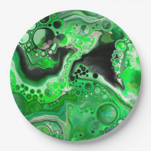 Assiettes En Carton Art numérique vert en marbre fluide
