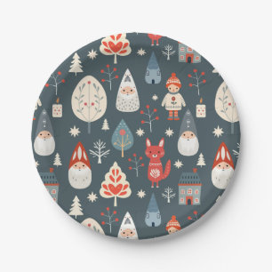 Assiettes En Carton Art populaire scandinave avec génomes de Noël