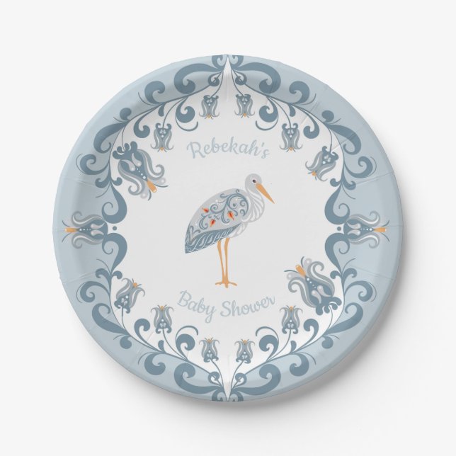 Assiettes En Carton Art populaire Whimsical Bleu | Plaque de papier Ba (Devant)