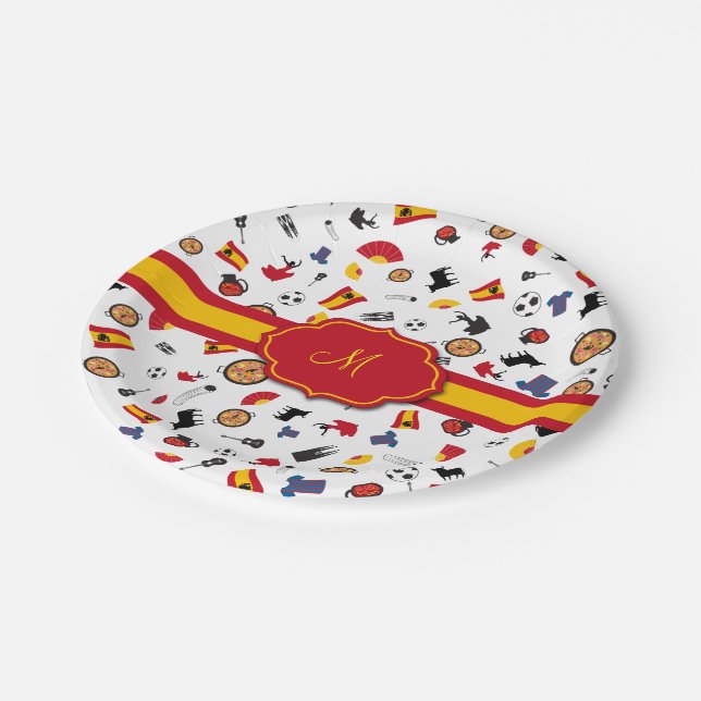 Assiettes En Carton Articles espagnols avec le drapeau pour ajouter (Angle)