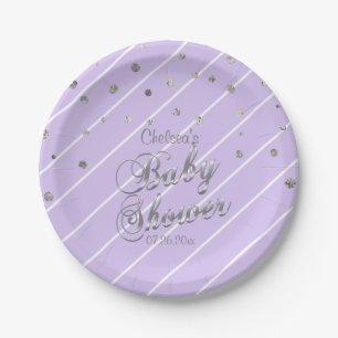 Assiettes En Carton Assez pourpre et argenté - baby shower