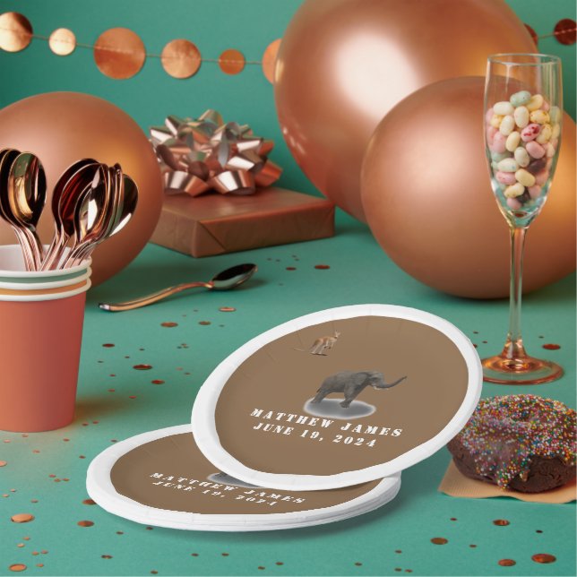 Assiettes En Carton Assimilé Animaux Thème Baby shower Plaque en papie (Multi)