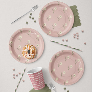 Assiettes En Carton Aster Botanique Éparpillé Dainty Rose Poussiéreu