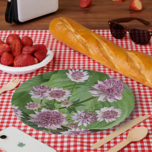 Assiettes En Carton Astrantia rose et blanc Floral