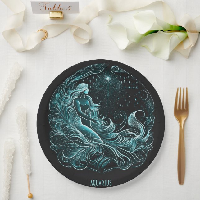 Assiettes En Carton Astrologie Aquarius Star Conçu (Mariage)