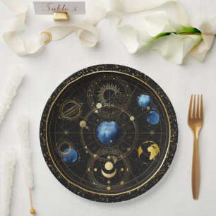 Assiettes En Carton Astrologie céleste en velours noir