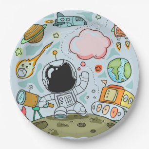 Assiettes En Carton Astronaut Espace Extérieur Anniversaire Thème