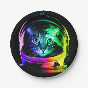 Assiettes En Carton astronaute de chat coloré