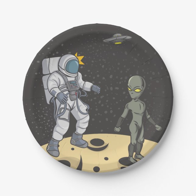 Assiettes En Carton Astronaute et alien (Devant)