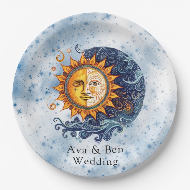 Assiettes En Carton Astronomie céleste Jaune Bleu Mariage (Devant)