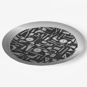 Assiettes En Carton Atelier Black & Silver Outils Plaques papier