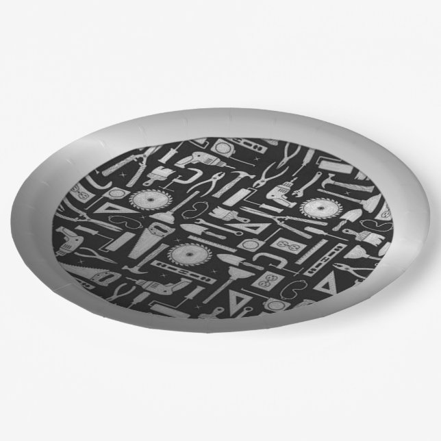 Assiettes En Carton Atelier Black & Silver Outils Plaques papier (Angle)