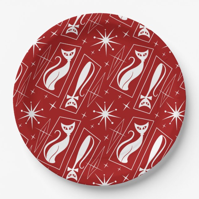 Assiettes En Carton Atomique Star Cat MidCentury Moderne MCM de Noël (Devant)