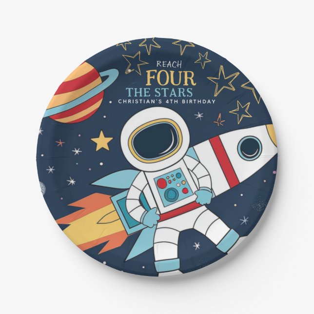 Assiettes En Carton Atteindre Quatre The Stars Space 4e anniversaire (Devant)