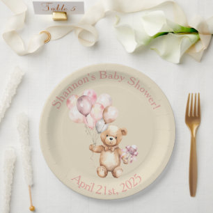 Assiettes En Carton Attendre - Ours En Teddy Avec Ballons