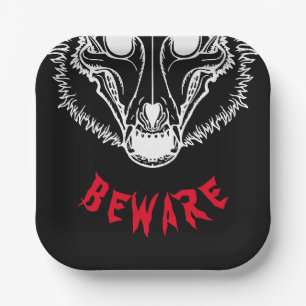 Assiettes En Carton ATTENTION Éffrayant Skulldog