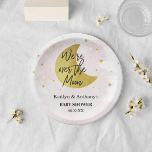 Assiettes En Carton Au-Dessus De La Lune   Baby shower filles