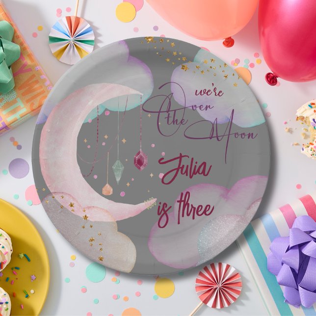 Assiettes En Carton Au-dessus de la lune imaginaire anniversaire de en (Créateur téléchargé)