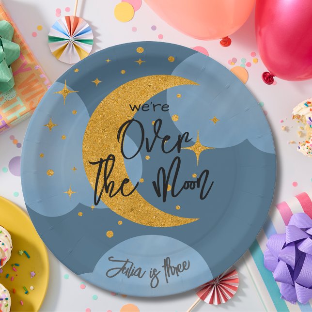 Assiettes En Carton Au-dessus de la lune imaginaire anniversaire de en (Créateur téléchargé)