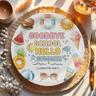 Assiettes En Carton Au revoir école, bonjour été, fin de l'école