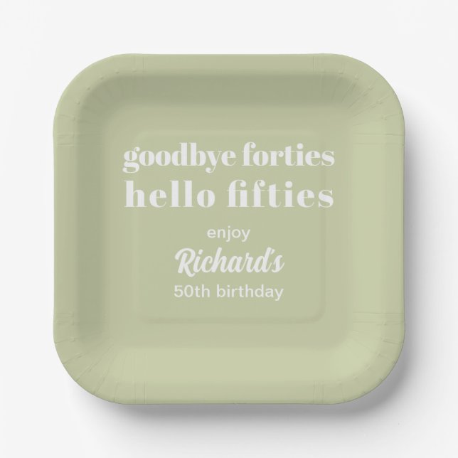 Assiettes En Carton Au revoir Quarante Bonjour Cinquante-dixième fête  (Recto)