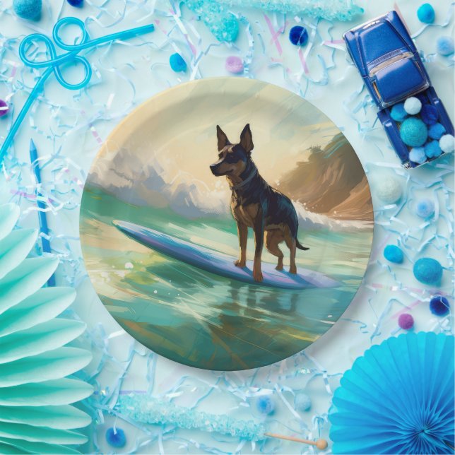 Assiettes En Carton Australian Kelpie Beach Surf Paining (Fête)