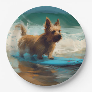 Assiettes En Carton Australian Terrier Beach Surfing Paining