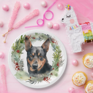 Assiettes En Carton Australie Kelpie Noël Wreath Festive Pup