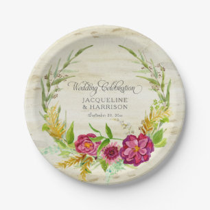 Assiettes En Carton Automne Aquarelle Bourgogne Rose Floral w Bois rus