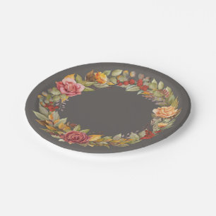 Assiettes En Carton Automne/Automne Floral Wreath Thanksgiving