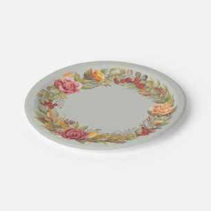 Assiettes En Carton Automne/Automne Floral Wreath Thanksgiving