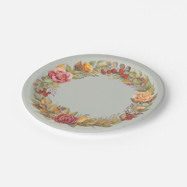Assiettes En Carton Automne/Automne Floral Wreath Thanksgiving (Angle)
