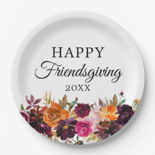 Assiettes En Carton Automne Boho Aquarelle Floral Friendsgiving