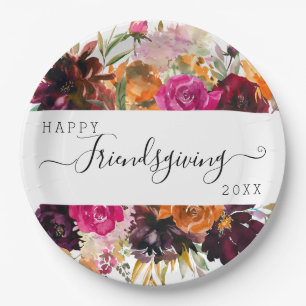 Assiettes En Carton Automne Boho Aquarelle Floral Friendsgiving