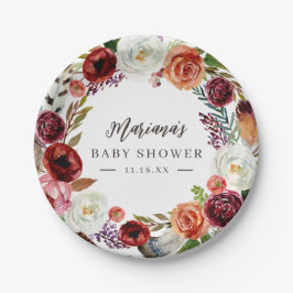 Assiettes En Carton Automne Boho Blooms Baby shower personnalisé