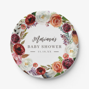 Assiettes En Carton Automne Boho Blooms Baby shower personnalisé