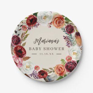 Assiettes En Carton Automne Boho Blooms Baby shower personnalisé
