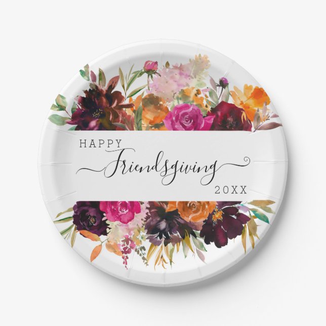 Assiettes En Carton Automne Boho Floral Friendsgiving (Devant)
