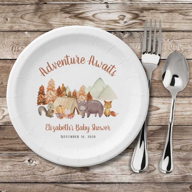 Assiettes En Carton Automne Bois Animaux Aventure Baby shower (Créateur téléchargé)