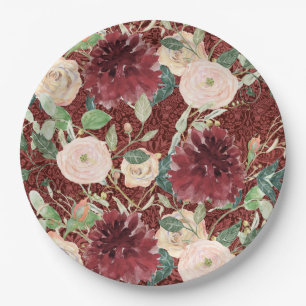 Assiettes En Carton Automne Bourgogne Chrysanthemum Rose pâle