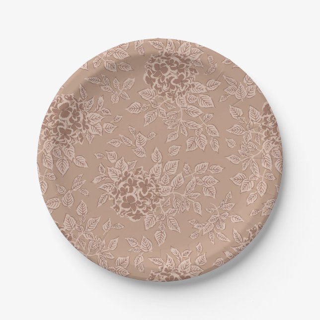 Assiettes En Carton Automne Brown Hydrangea Fleurs et Feuilles (Devant)