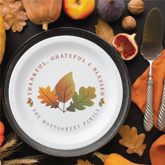 Assiettes En Carton Automne Chêne Feuilles Grâces Thanksgiving Party (Fall Autumn Oak Leaves Grateful Thanksgiving Party Paper Plates @ fat_fa_tin)