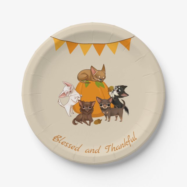 Assiettes En Carton Automne Chihuahua Plaques Papier Thanksgiving (Devant)