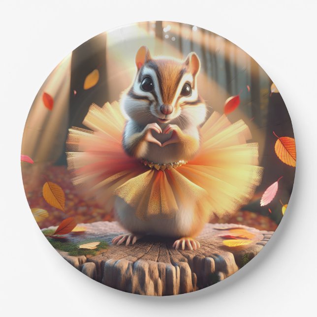Assiettes En Carton Automne Chipmunk Porter un Tutu (Devant)