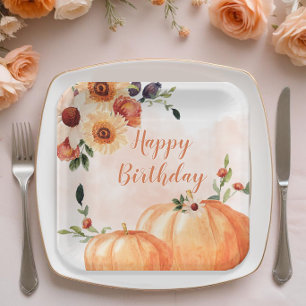 Assiettes En Carton Automne Citrouille Floral Anniversaire