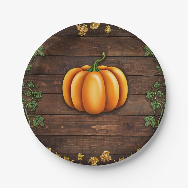 Assiettes En Carton Automne Citrouille Rustic Green Gold Ivy Automne P (Devant)