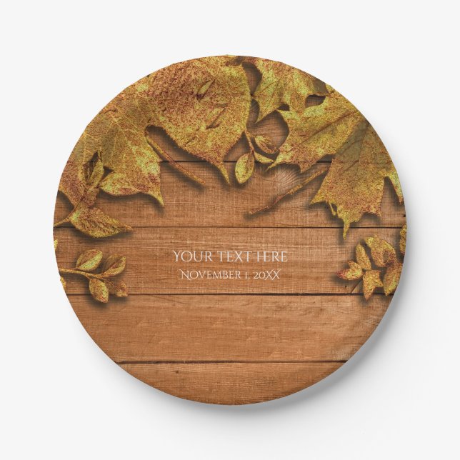 Assiettes En Carton Automne Faux Gold Leaf Art Élégant Automne (Devant)