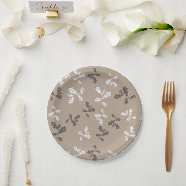 Assiettes En Carton Automne Feuillage Feuille Motif Brown (Mariage)