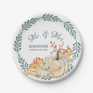 Assiettes En Carton Automne Feuilles aquarelle Citrouille rustique Mar